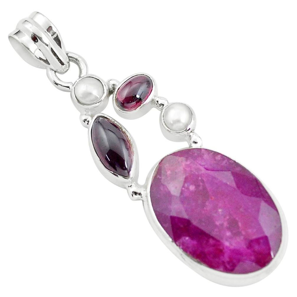 17.67cts natural red ruby garnet 925 sterling silver pendant jewelry p59146