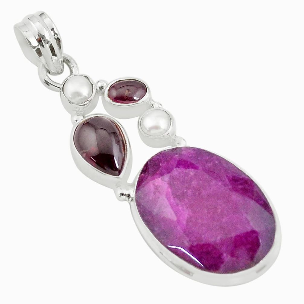 19.12cts natural red ruby garnet 925 sterling silver pendant jewelry p59149