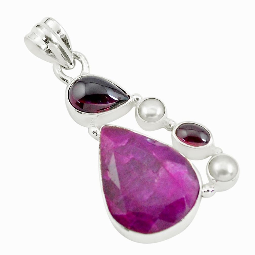 16.92cts natural red ruby garnet 925 sterling silver pendant jewelry p59163