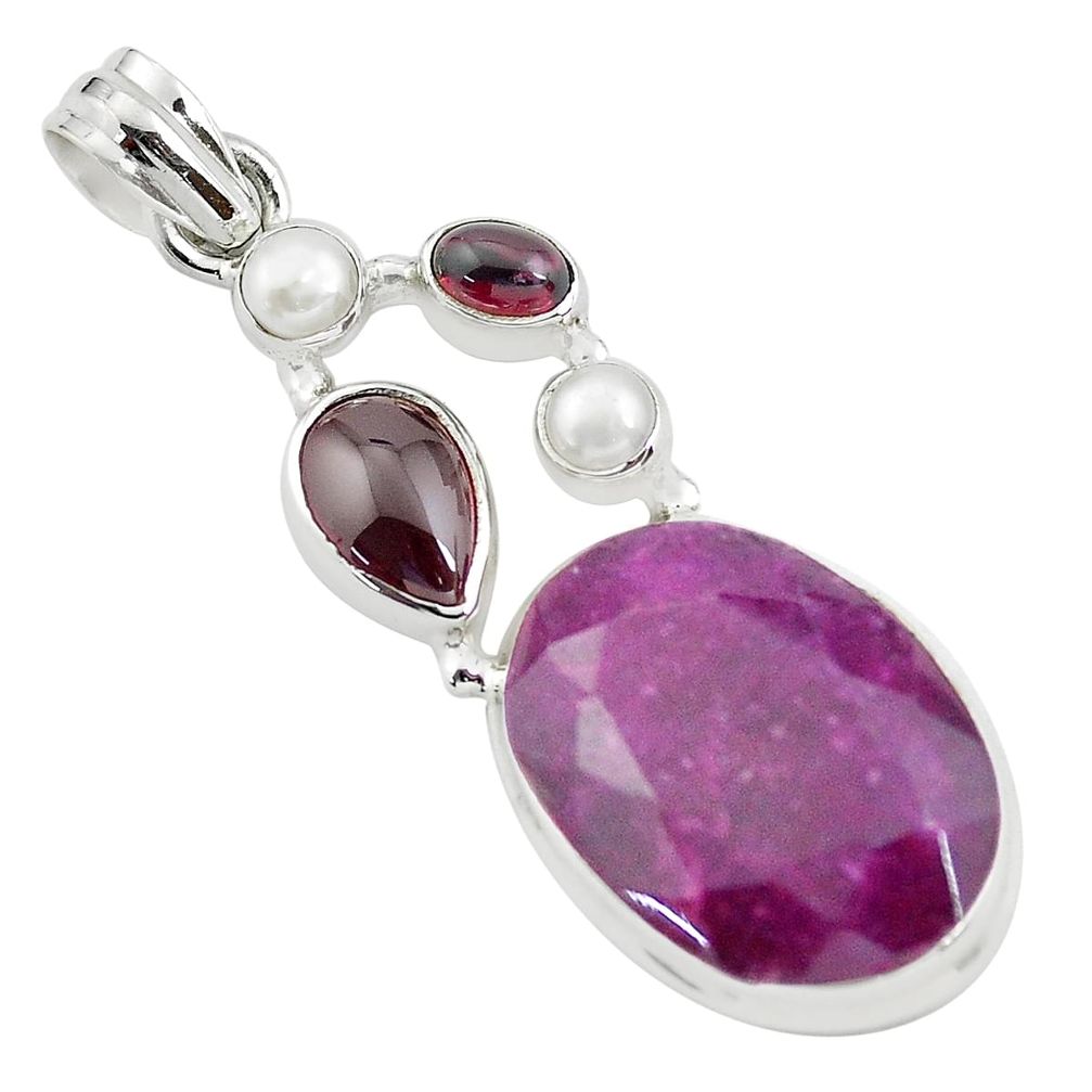 16.92cts natural red ruby garnet 925 sterling silver pendant jewelry p59171