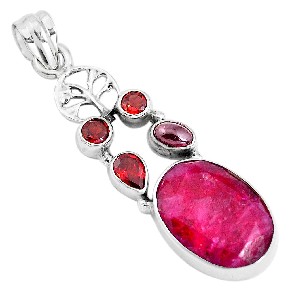 15.97cts natural red ruby garnet 925 sterling silver tree of life pendant p38962
