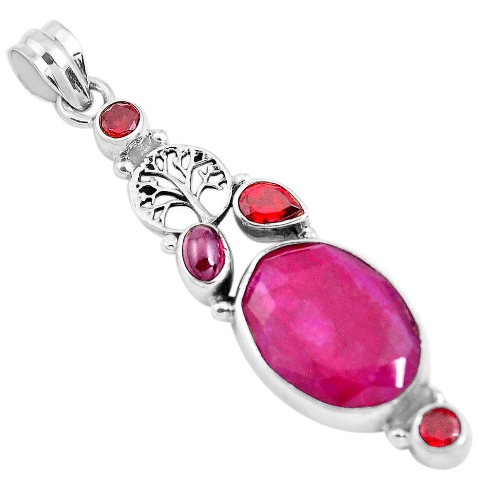 14.92cts natural red ruby garnet 925 sterling silver tree of life pendant p38968