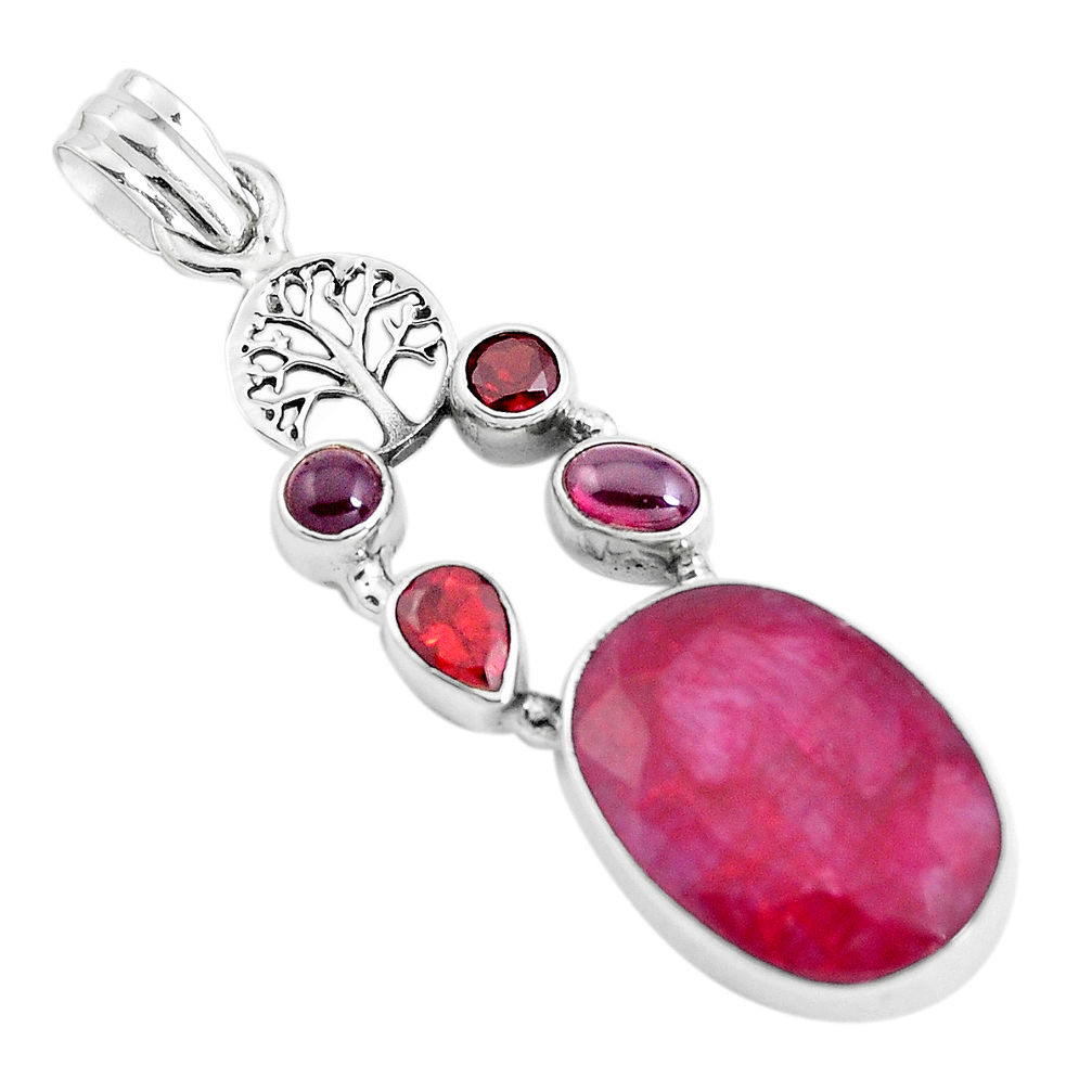 14.94cts natural red ruby garnet 925 sterling silver tree of life pendant p38969