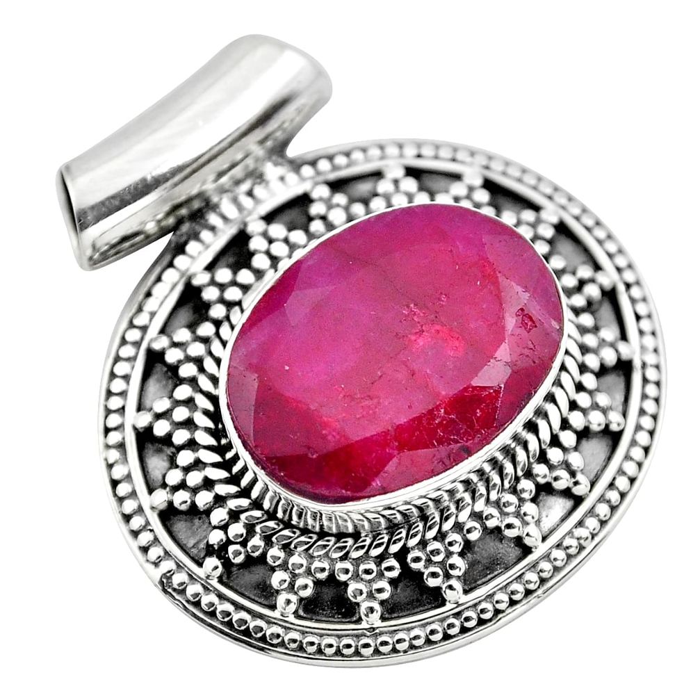 11.04cts natural red ruby oval 925 sterling silver pendant jewelry p86680