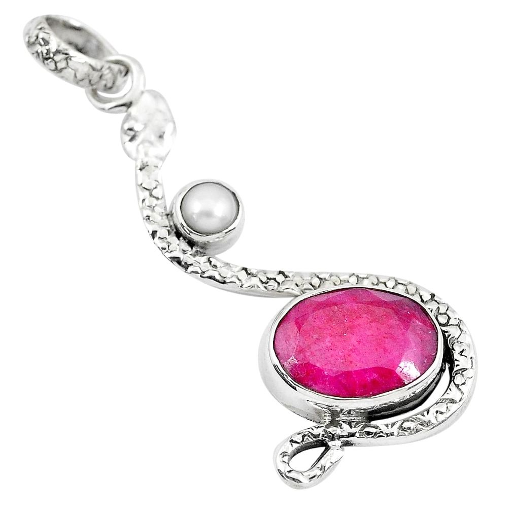 7.12cts natural red ruby pearl 925 sterling silver snake pendant jewelry p49102