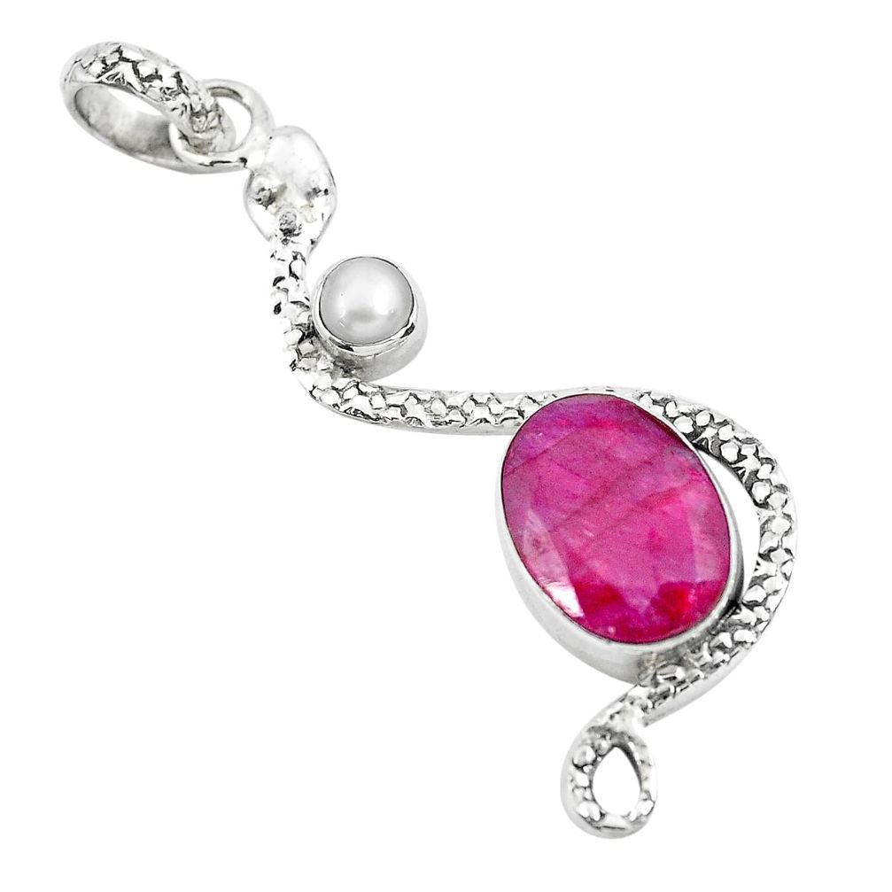7.40cts natural red ruby pearl 925 sterling silver snake pendant jewelry p49103