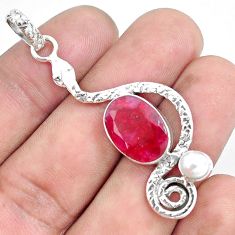 7.51cts natural red ruby pearl 925 sterling silver snake pendant jewelry p49206