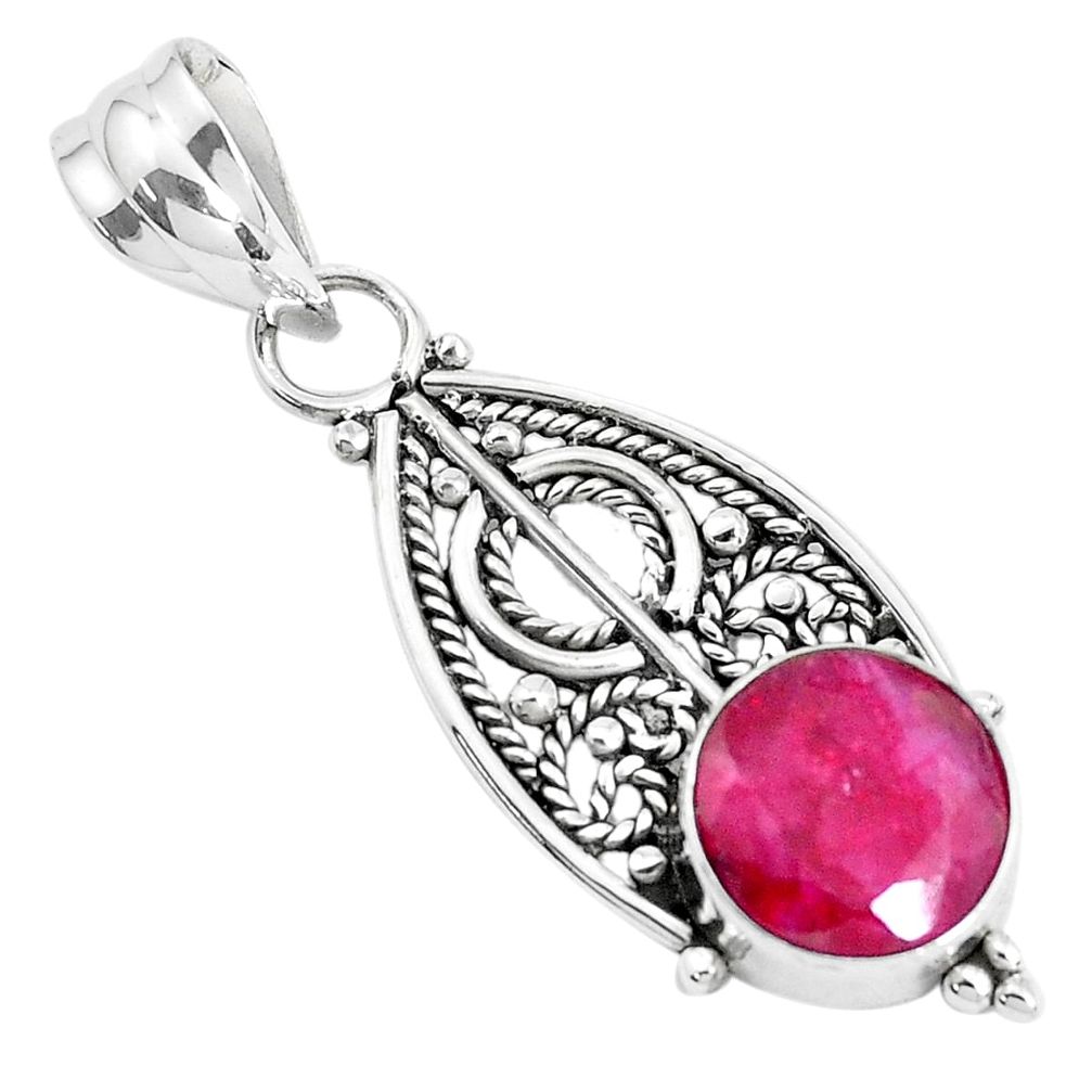 4.86cts natural red ruby round 925 sterling silver pendant jewelry p39447