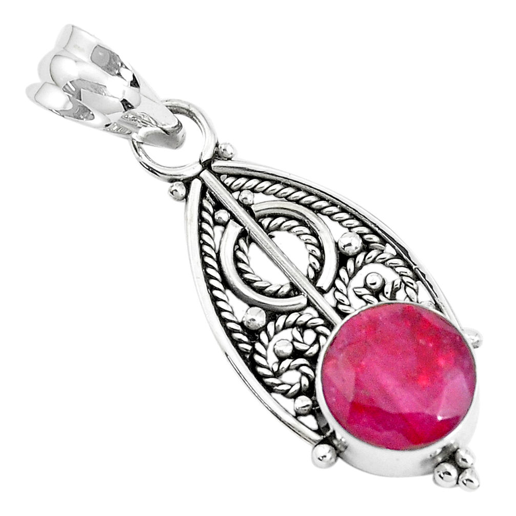 5.17cts natural red ruby round 925 sterling silver pendant jewelry p39451