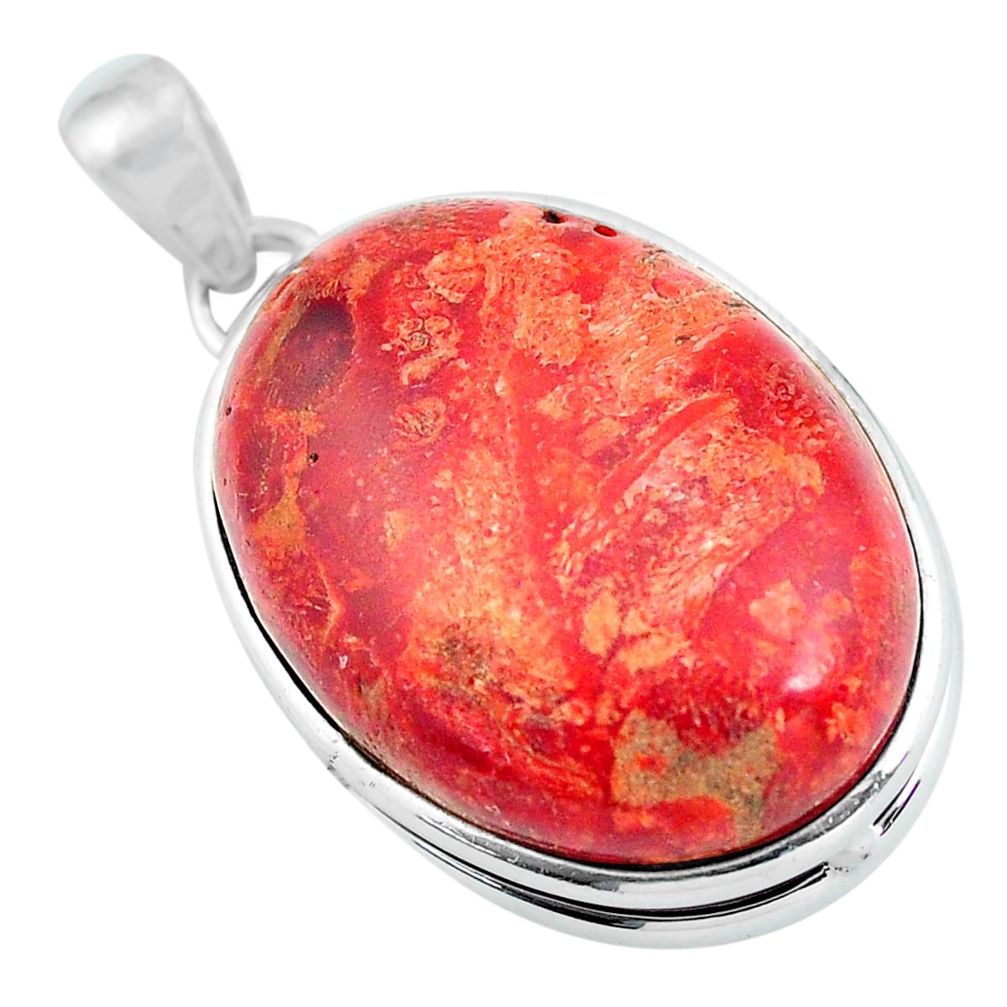 30.86cts natural red sponge coral 925 sterling silver pendant jewelry d31701
