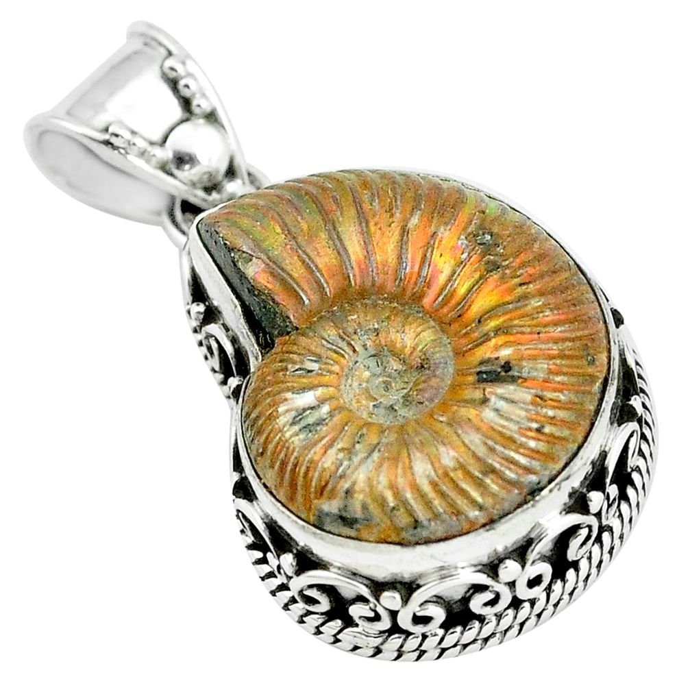 21.91cts natural russian jurassic opal ammonite 925 silver pendant p67308