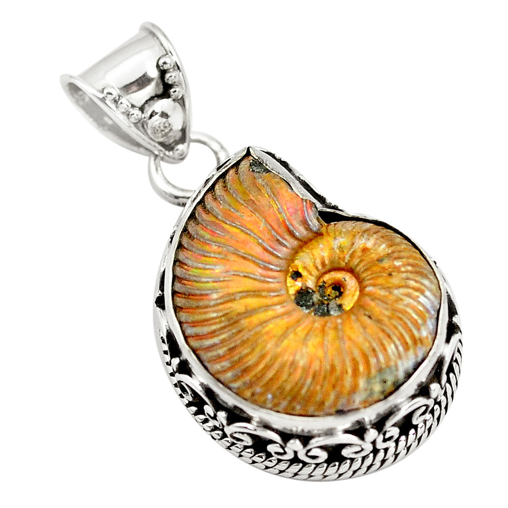 15.82cts natural russian jurassic opal ammonite fancy 925 silver pendant p78119