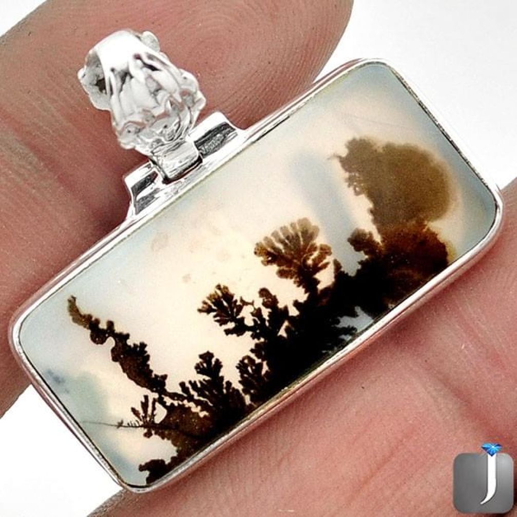 14.55CT NATURAL SCENIC RUSSIAN DENDRITIC AGATE 925 SILVER PENDANT JEWELRY F27687