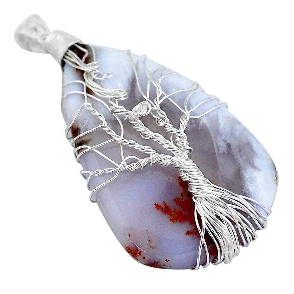 Natural scenic russian dendritic agate 925 silver tree of life pendant p48596