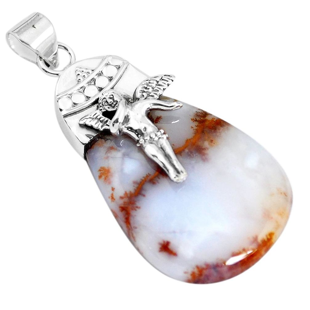 Natural scenic russian dendritic agate silver angel wings fairy pendant p45518