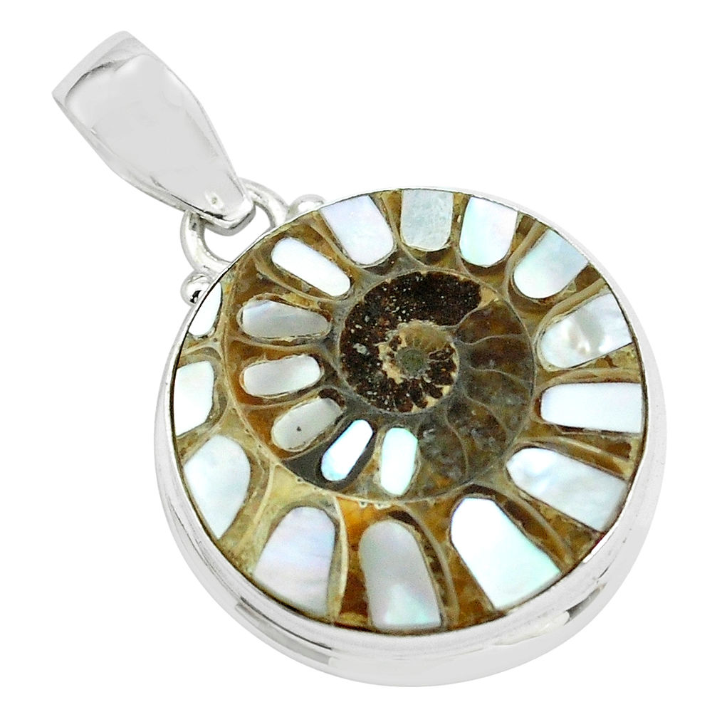 22.59cts natural shell in ammonite 925 sterling silver pendant jewelry p69441