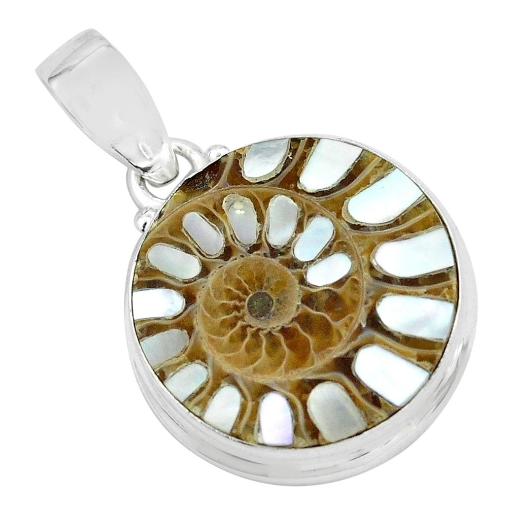 19.23cts natural shell in ammonite 925 sterling silver pendant jewelry p69443