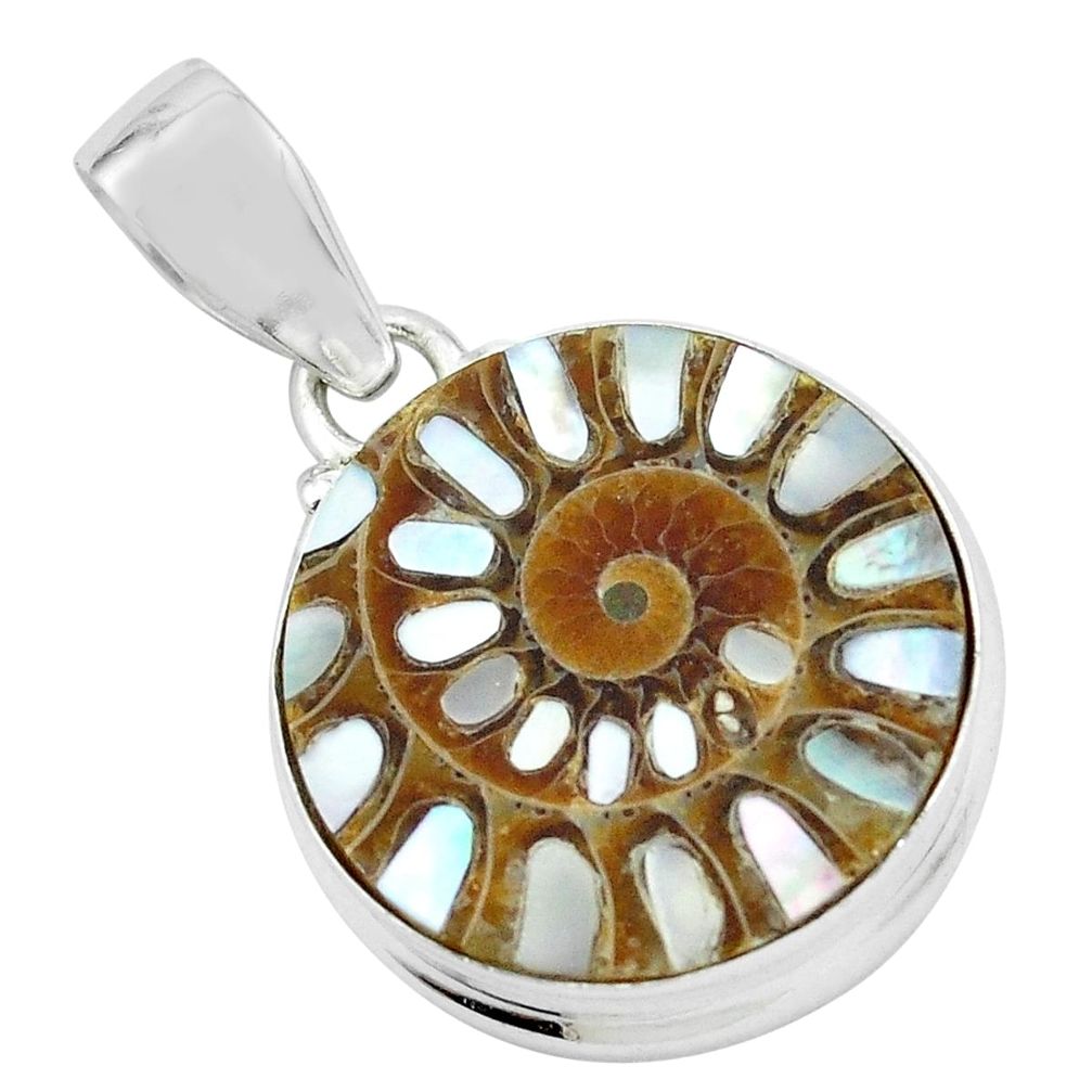 18.10cts natural shell in ammonite 925 sterling silver pendant jewelry p69445