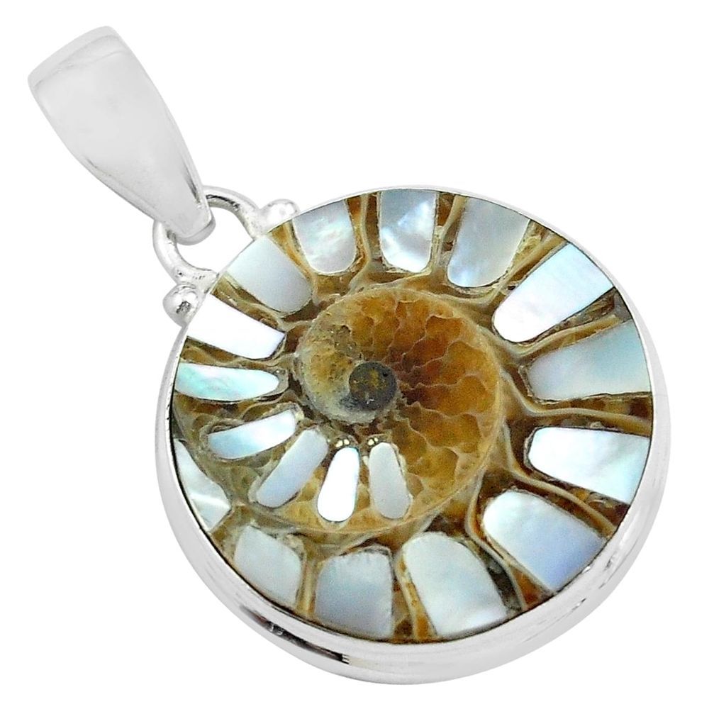 19.23cts natural shell in ammonite 925 sterling silver pendant jewelry p69446