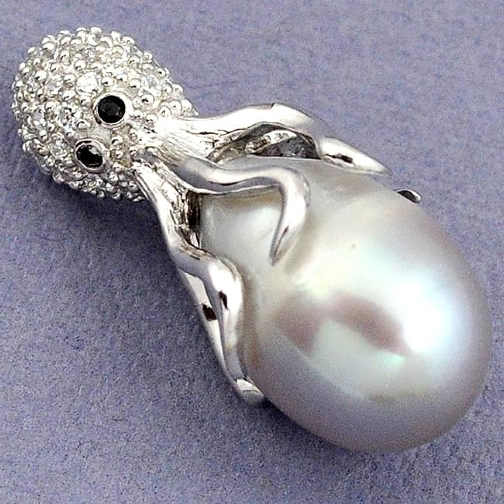 NATURAL SILVER PEARL TOPAZ 925 STERLING SILVER OCTOPUS PENDANT JEWELRY H1526