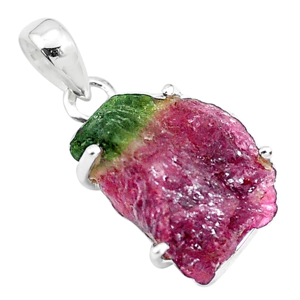 5.95cts natural watermelon tourmaline rough 925 sterling silver pendant p48404