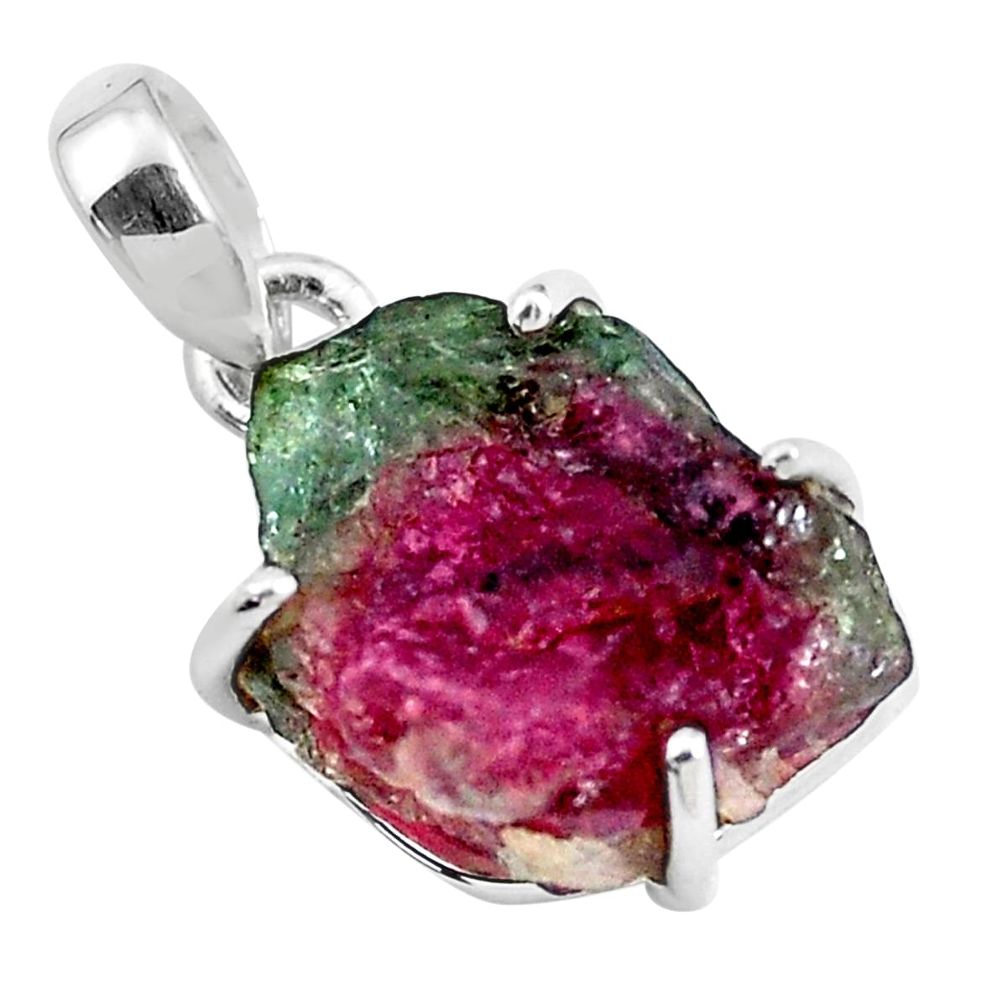 7.05cts natural watermelon tourmaline rough 925 sterling silver pendant p48414