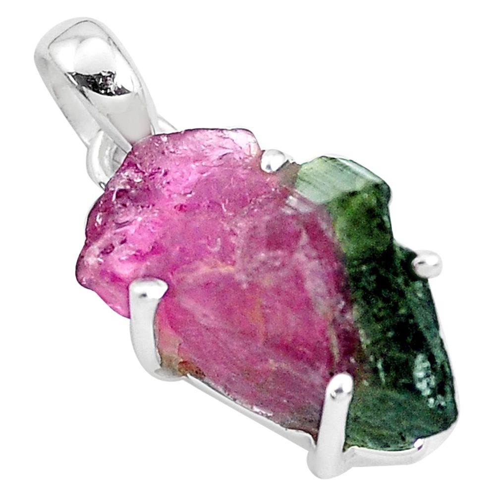 7.55cts natural watermelon tourmaline rough 925 sterling silver pendant p48430