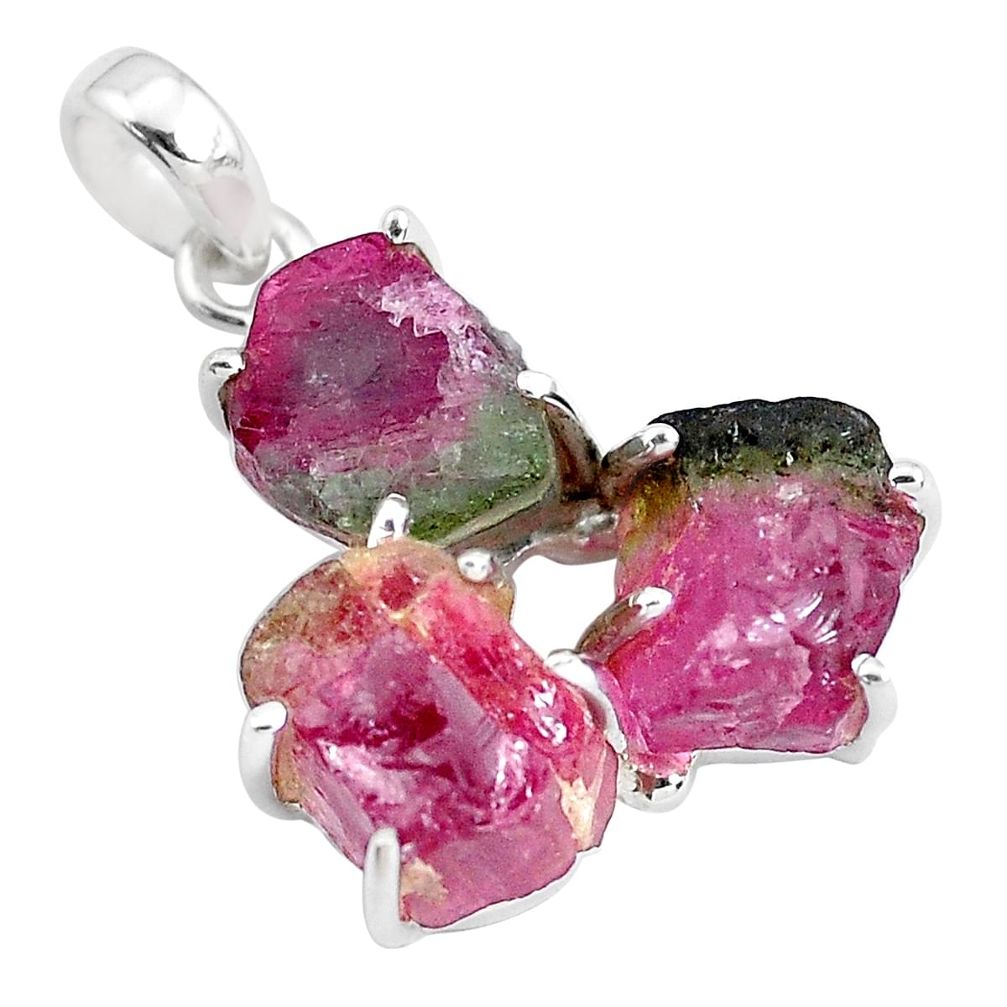 15.05cts natural watermelon tourmaline rough 925 sterling silver pendant p48548