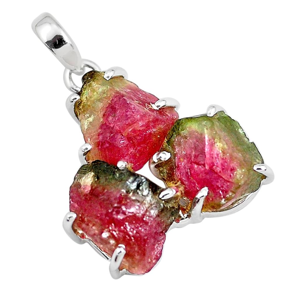 15.08cts natural watermelon tourmaline rough 925 sterling silver pendant p48551