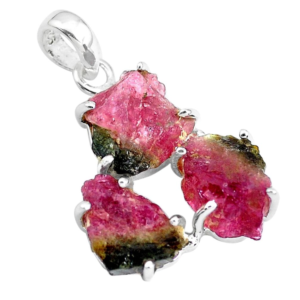 11.92cts natural watermelon tourmaline rough 925 sterling silver pendant p48554