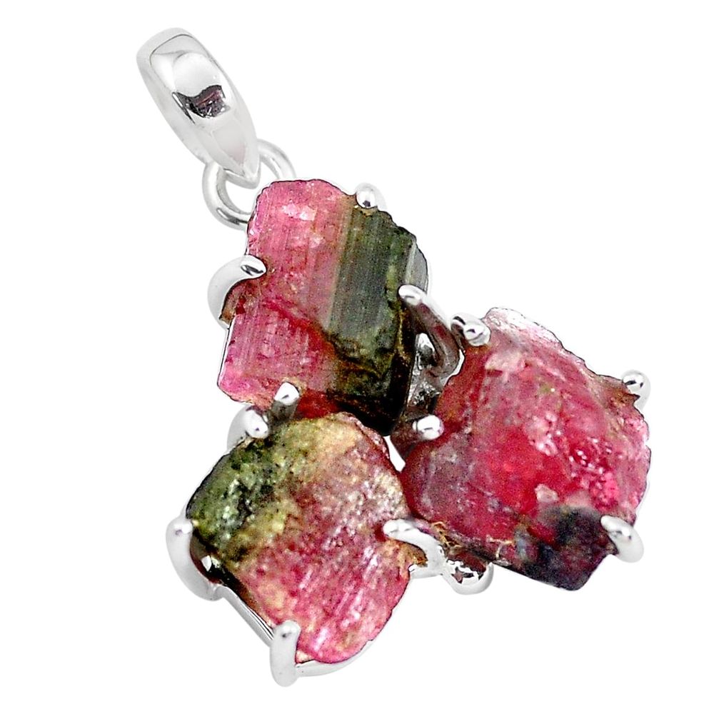 14.01cts natural watermelon tourmaline rough 925 sterling silver pendant p48557