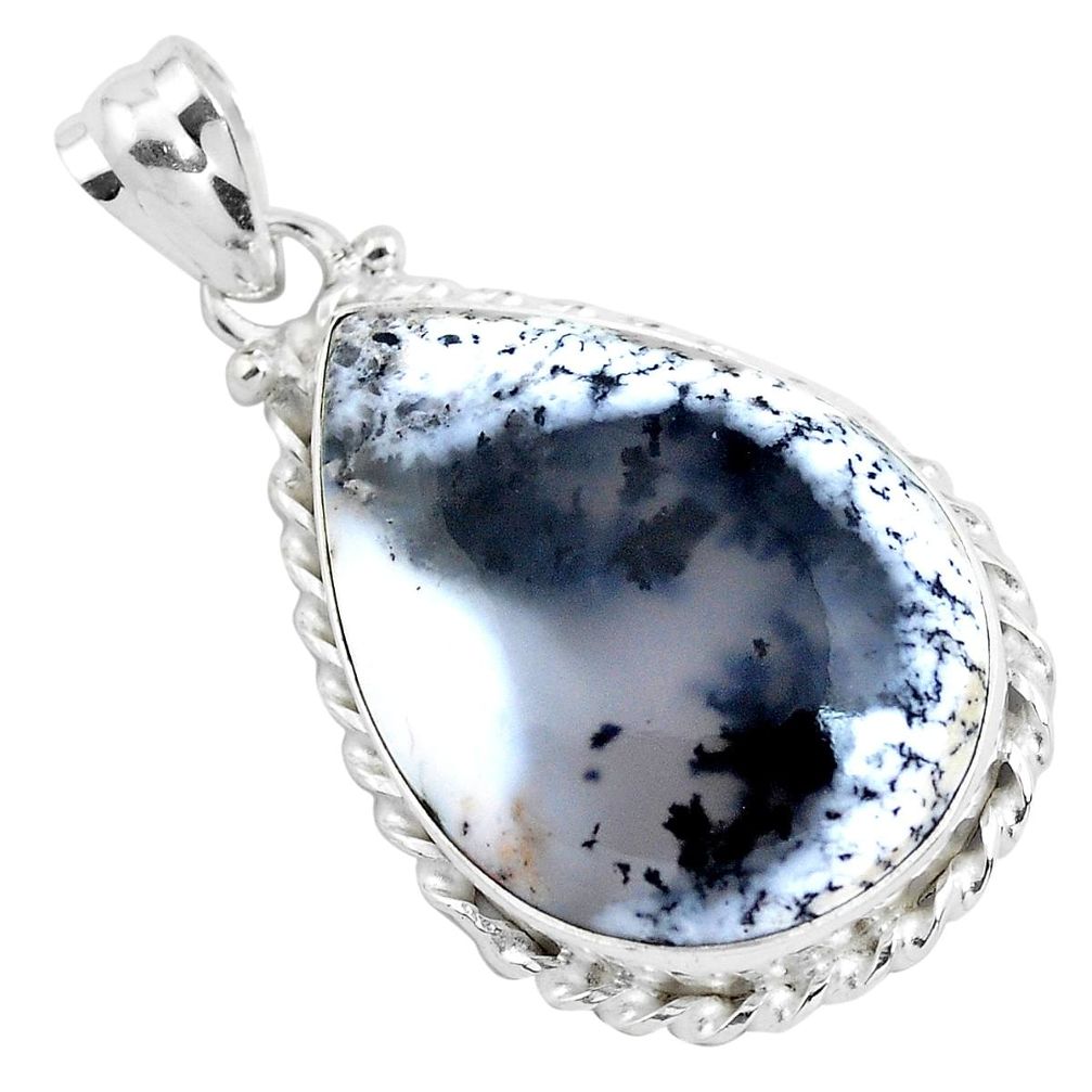 20.88cts natural white dendrite opal (merlinite) 925 silver pendant p40913