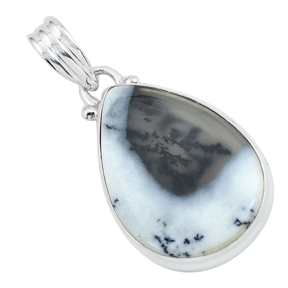 14.23cts natural white dendrite opal (merlinite) 925 silver pendant p59559