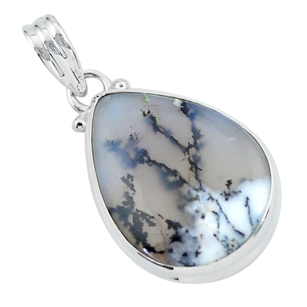 12.22cts natural white dendrite opal (merlinite) 925 silver pendant p59578