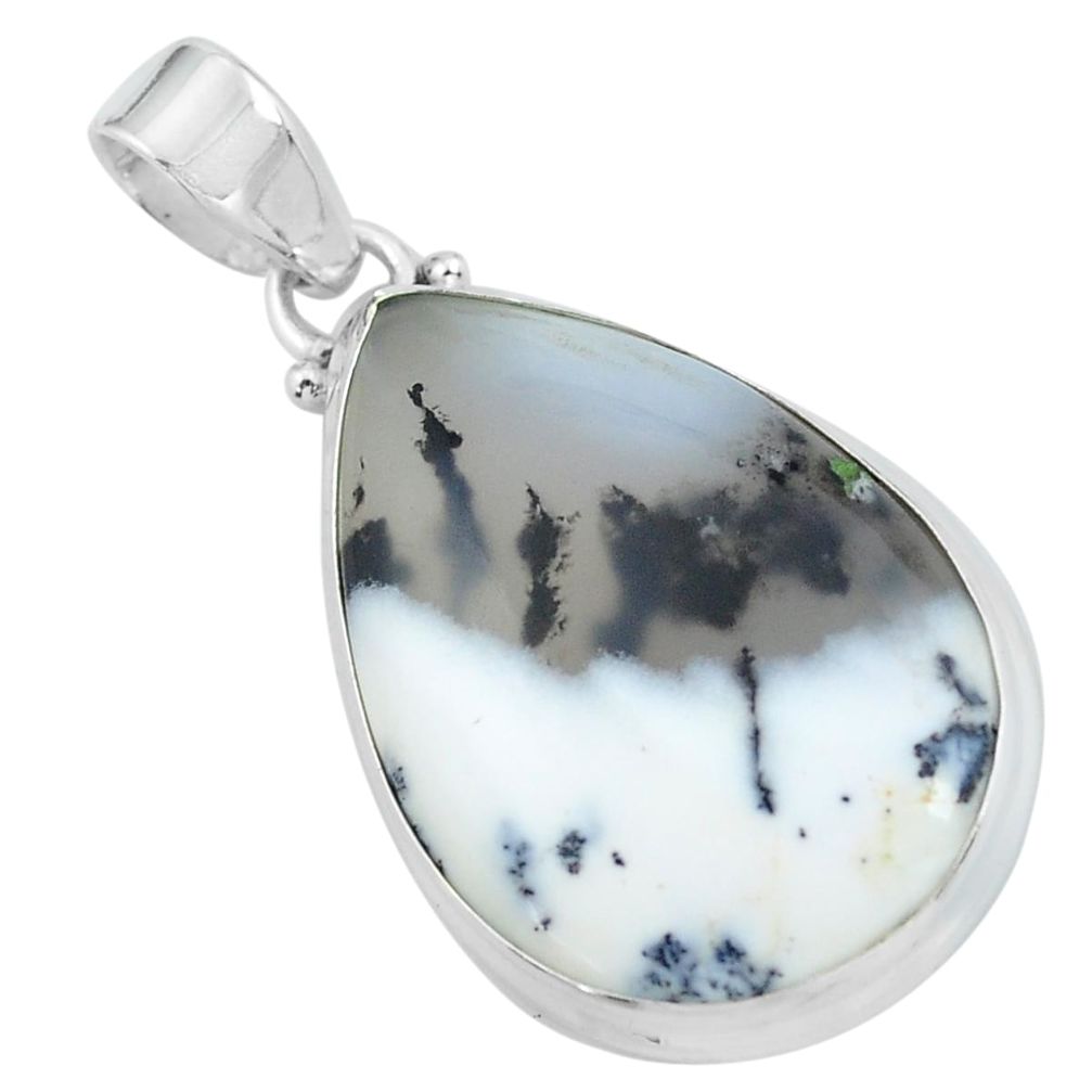 17.57cts natural white dendrite opal (merlinite) 925 silver pendant p59581