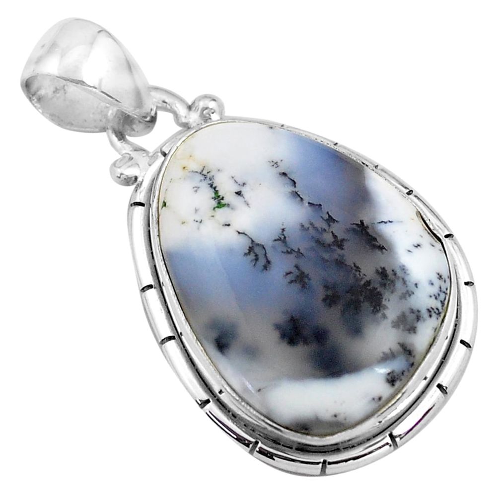 16.20cts natural white dendrite opal (merlinite) 925 silver pendant p85407