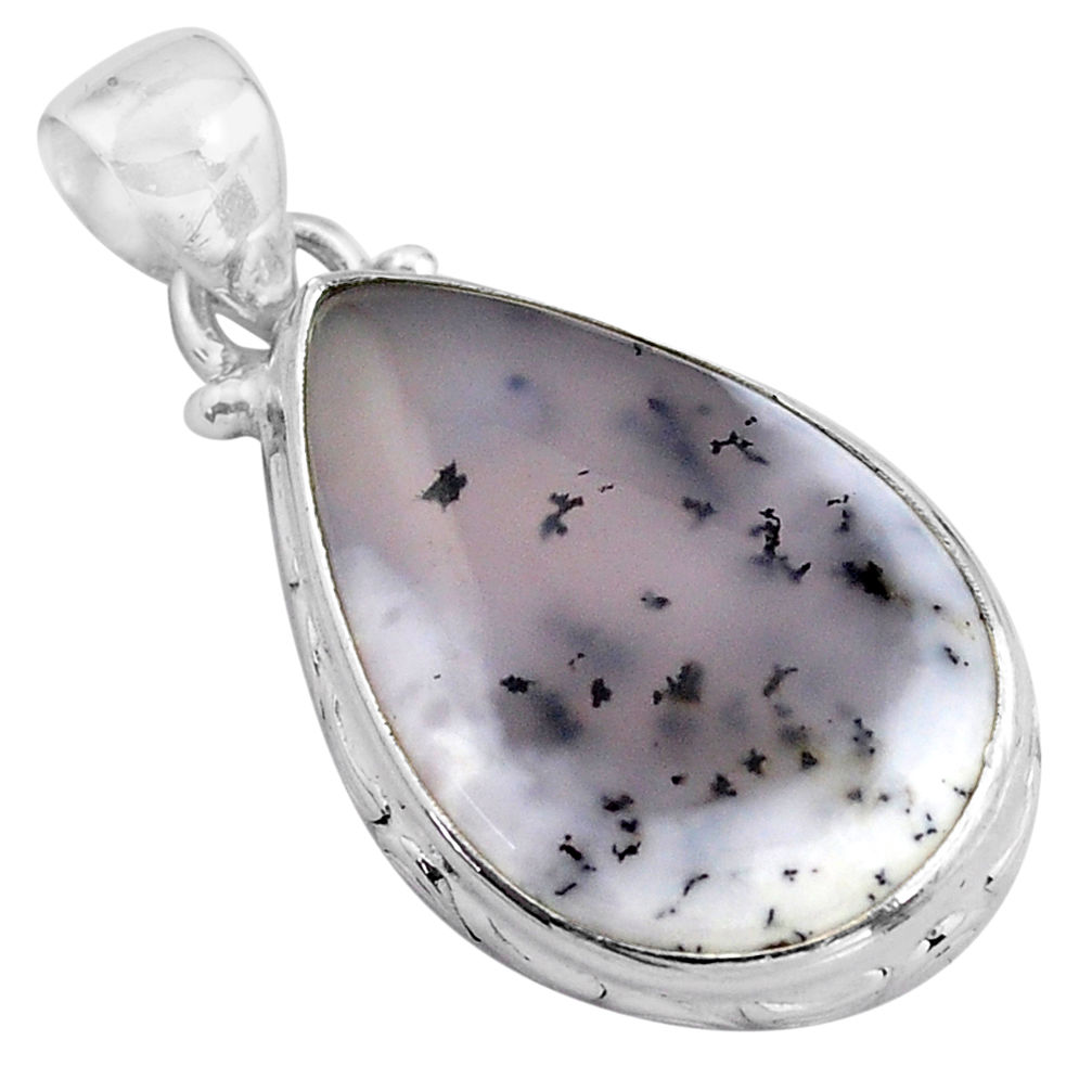 15.08cts natural white dendrite opal (merlinite) 925 silver pendant p85410