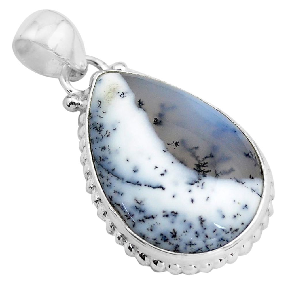 17.18cts natural white dendrite opal (merlinite) 925 silver pendant p85419