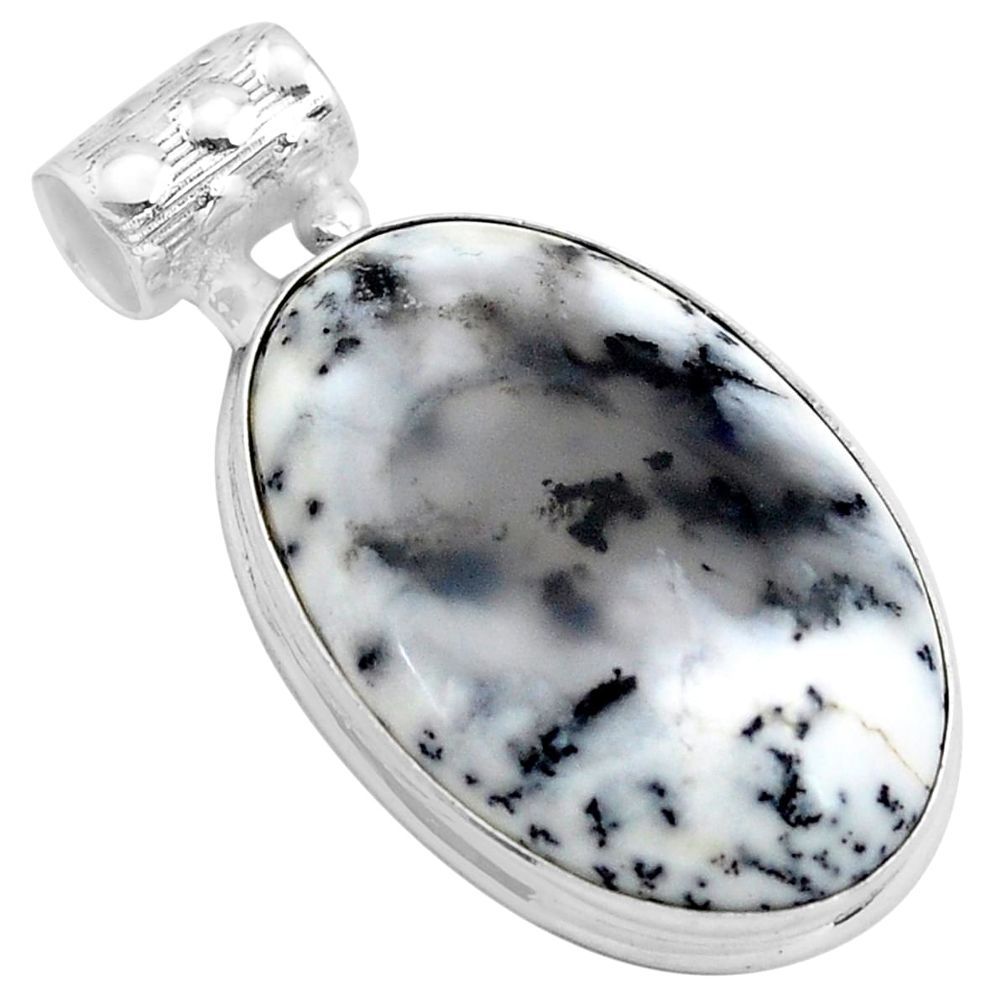16.20cts natural white dendrite opal (merlinite) 925 silver pendant p85422