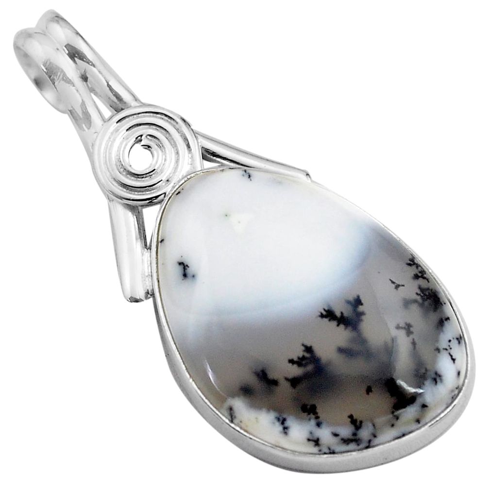 19.20cts natural white dendrite opal (merlinite) 925 silver pendant p85425