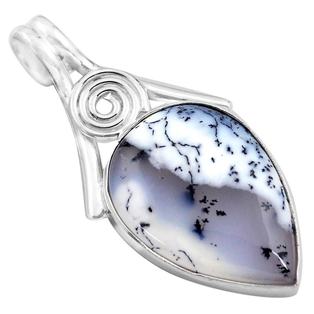 16.20cts natural white dendrite opal (merlinite) 925 silver pendant p85426