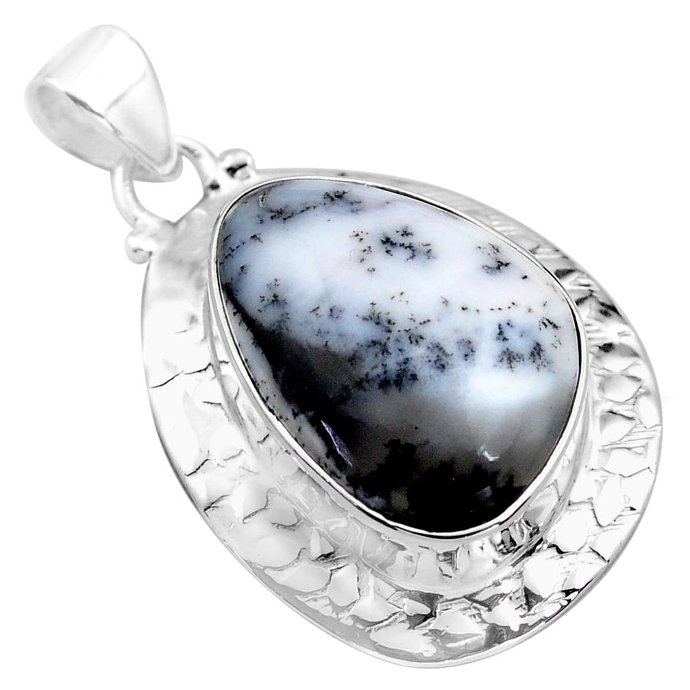 21.32cts natural white dendrite opal (merlinite) 925 silver pendant p85429