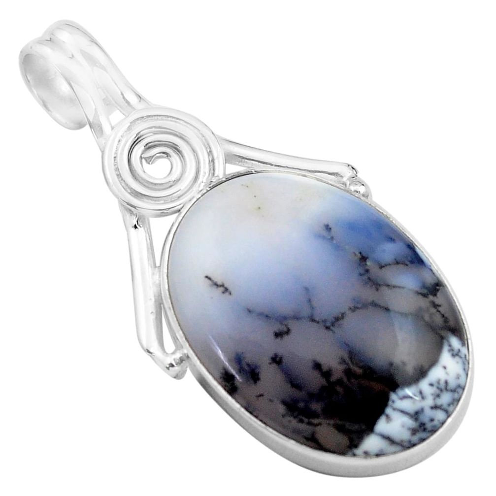 18.15cts natural white dendrite opal (merlinite) 925 silver pendant p85435