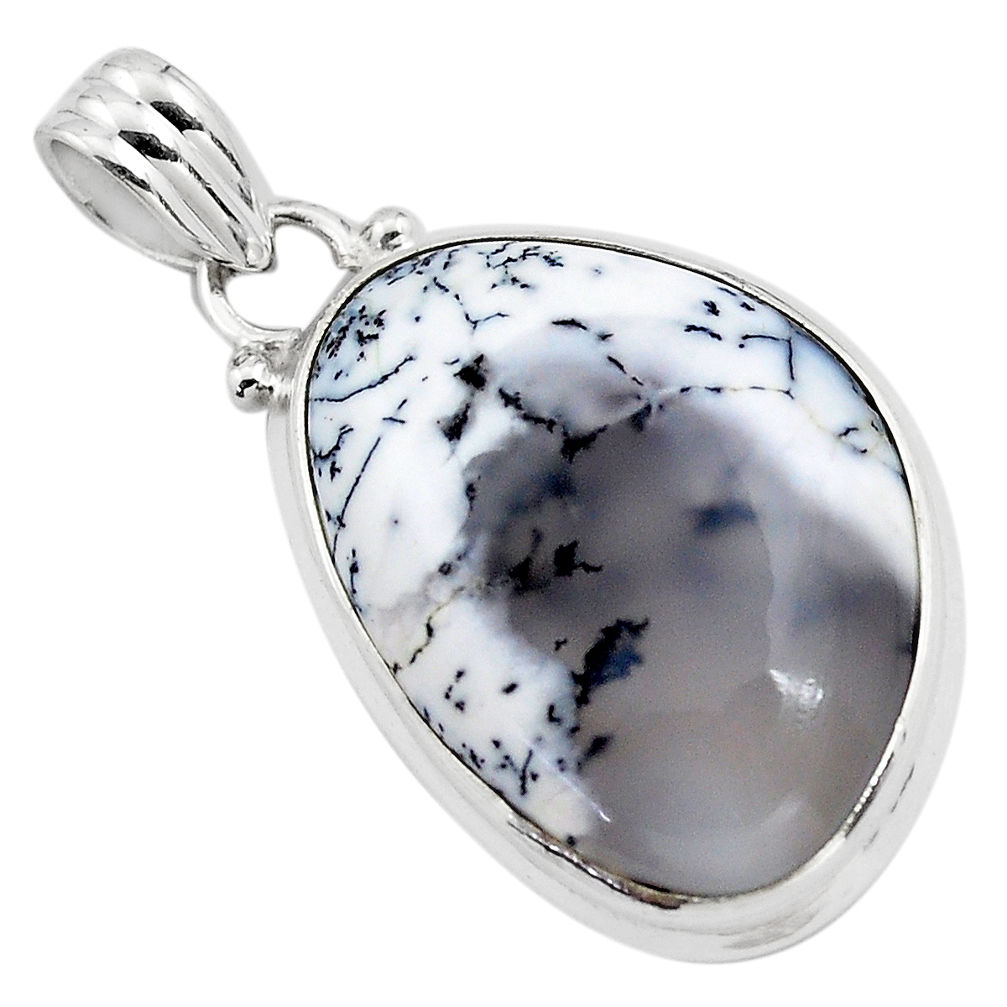 17.22cts natural white dendrite opal (merlinite) 925 silver pendant p85447