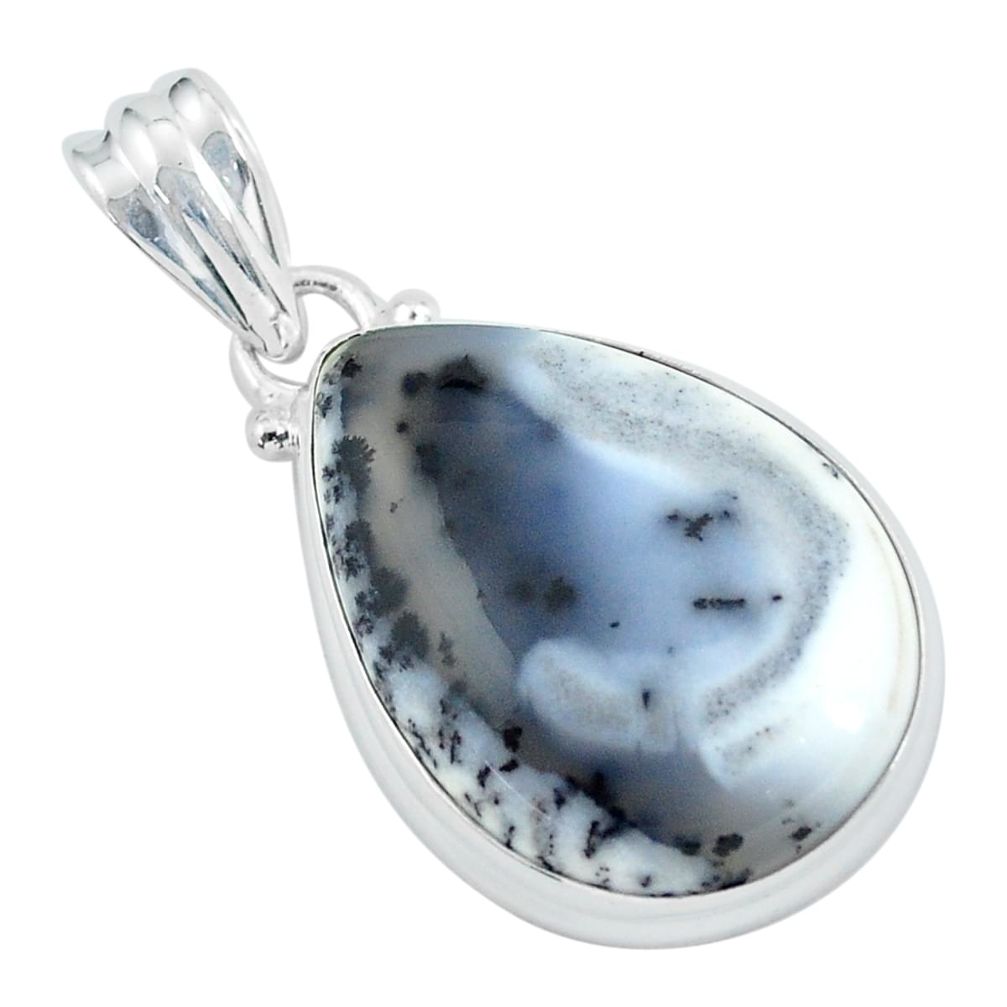 16.20cts natural white dendrite opal (merlinite) pear 925 silver pendant p59571