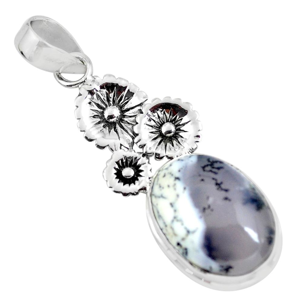 14.88cts natural white dendrite opal (merlinite) silver flower pendant p55440