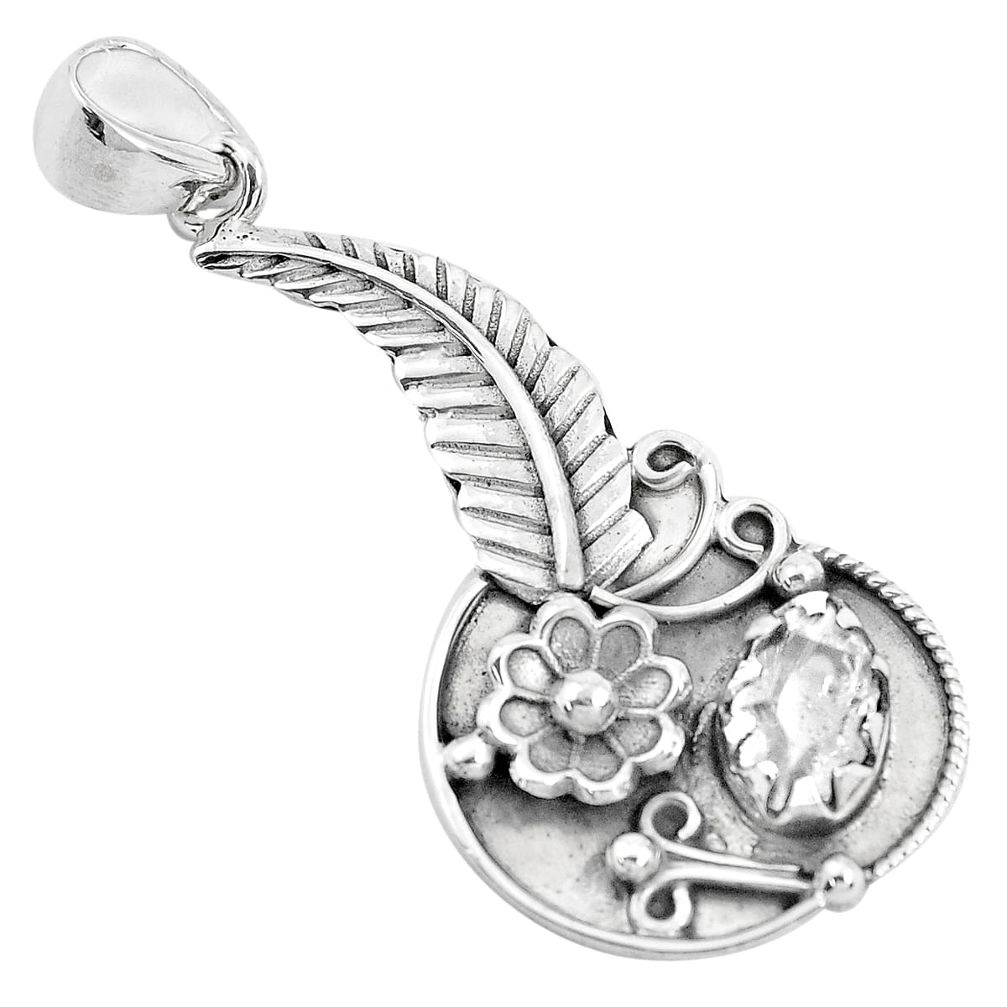 3.44cts natural white herkimer diamond 925 sterling silver flower pendant p41857