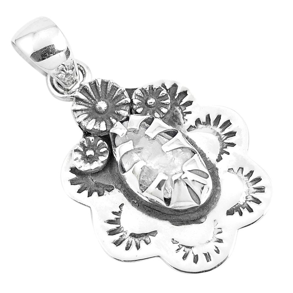 3.14cts natural white herkimer diamond 925 sterling silver flower pendant p41951