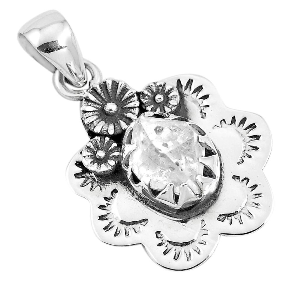 3.62cts natural white herkimer diamond 925 sterling silver flower pendant p41952