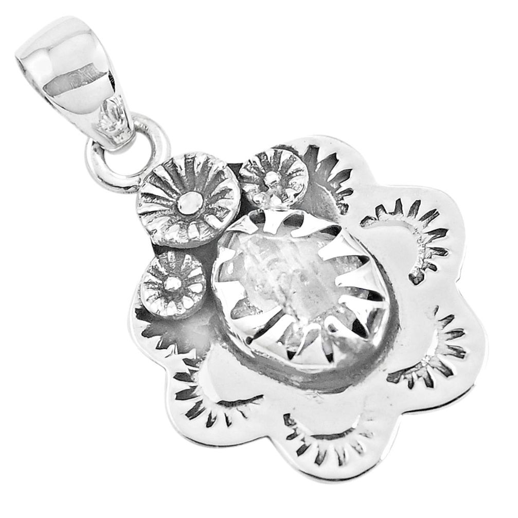 3.50cts natural white herkimer diamond 925 sterling silver flower pendant p41955